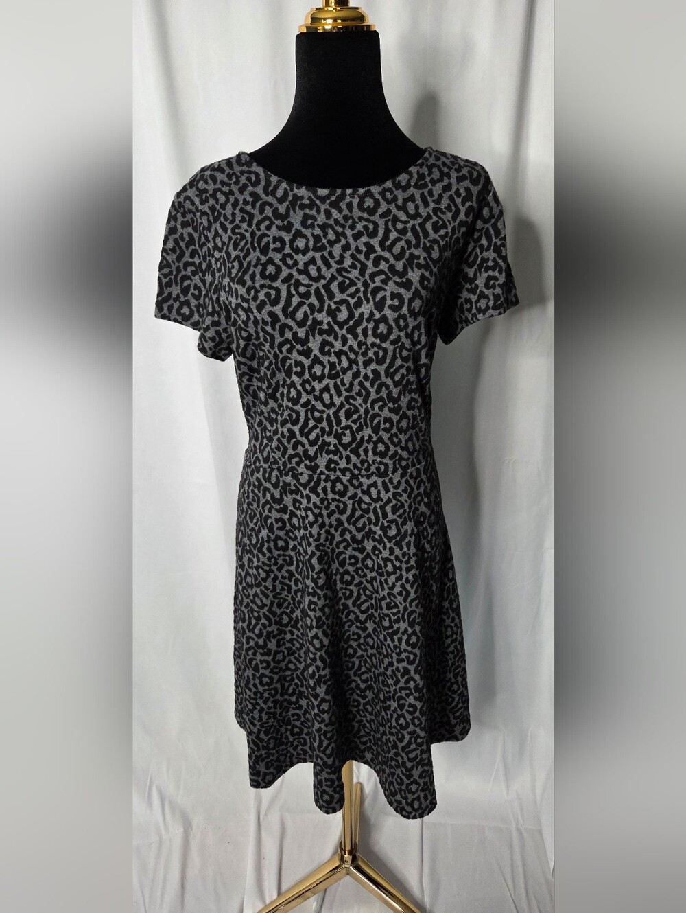 LOFT Gray and Black Leopard Print Tunic Dress
